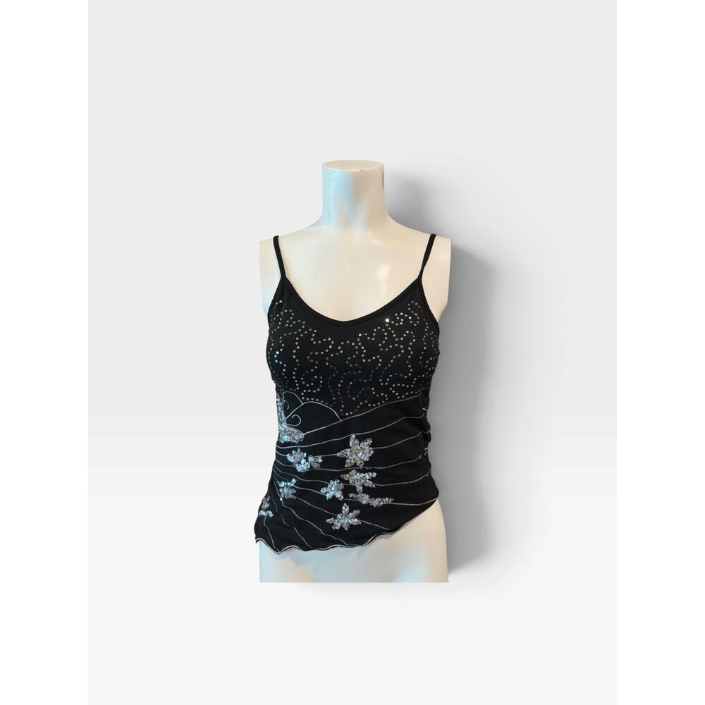 Vintage Scala Womens Black Sequins Party Straps Clubwear Classic Sleeveless M